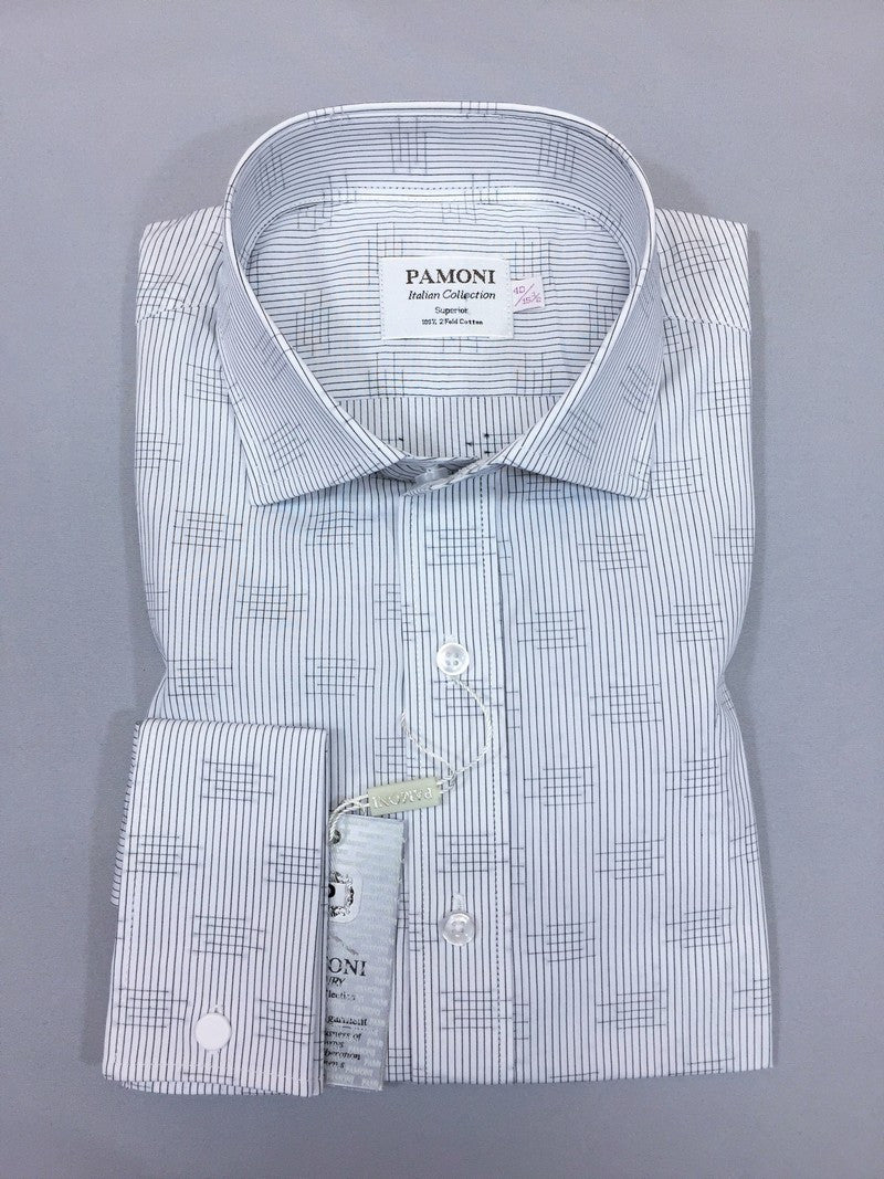 Grey Stripe Print Slim Fit Shirt-0