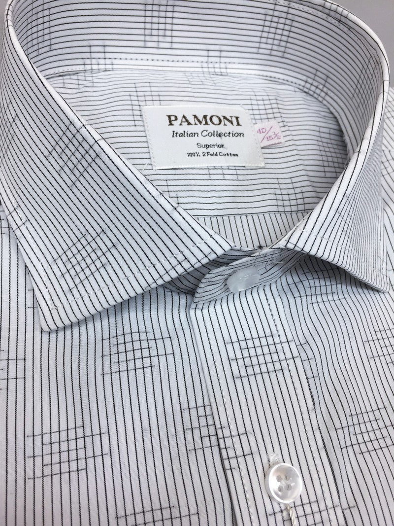 Grey Stripe Print Slim Fit Shirt-1