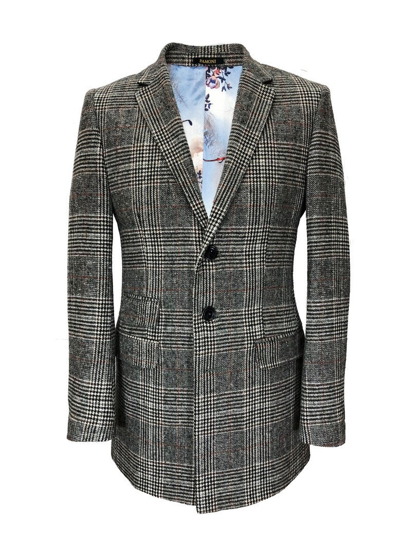 Grey Dogtooth Check Slim Fit Coat-0