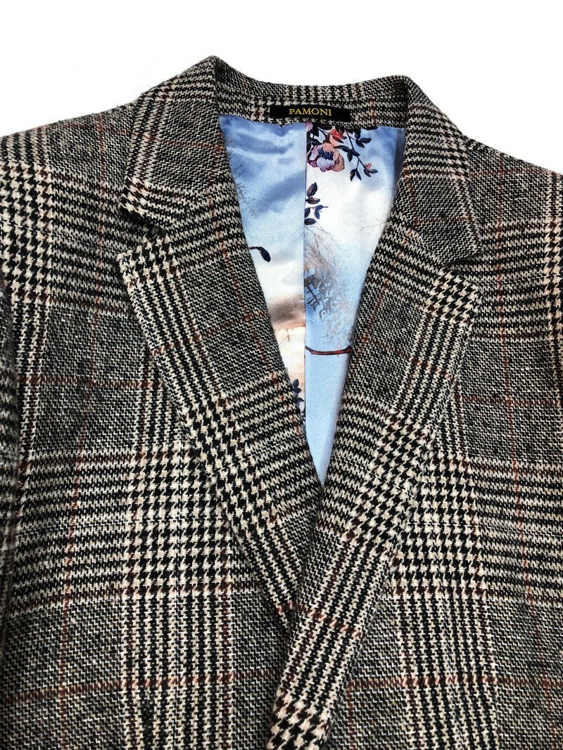 Grey Dogtooth Check Slim Fit Coat-1