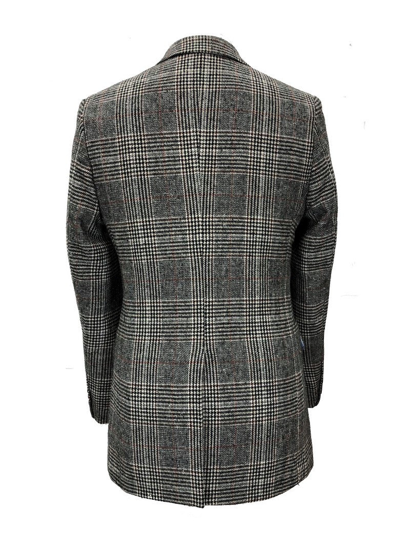 Grey Dogtooth Check Slim Fit Coat-2