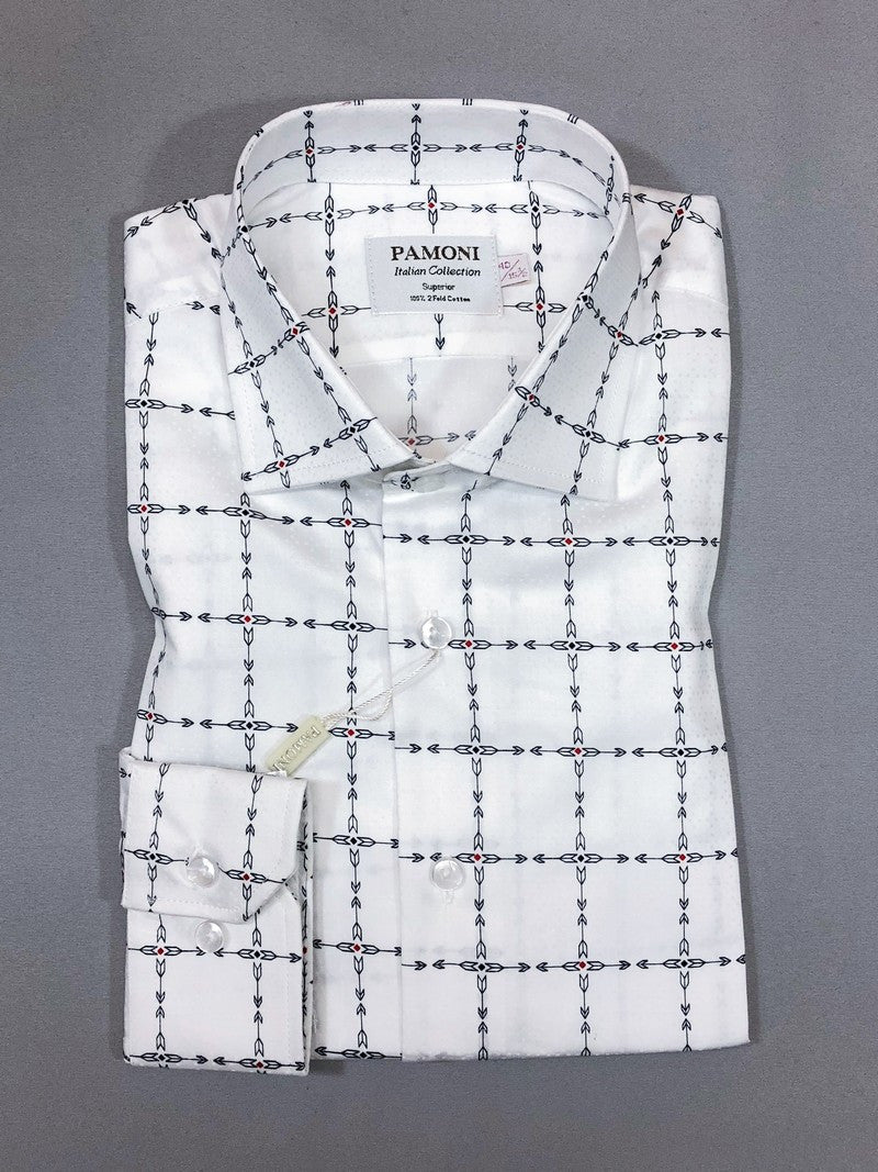 White Check Arrow Print Slim Fit Shirt-0