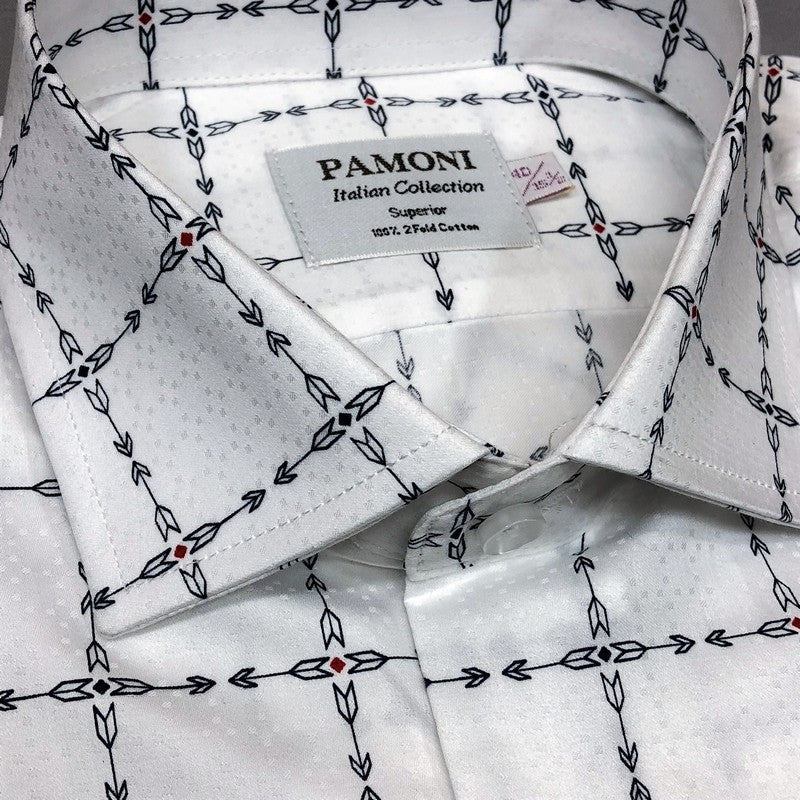 White Check Arrow Print Slim Fit Shirt-1