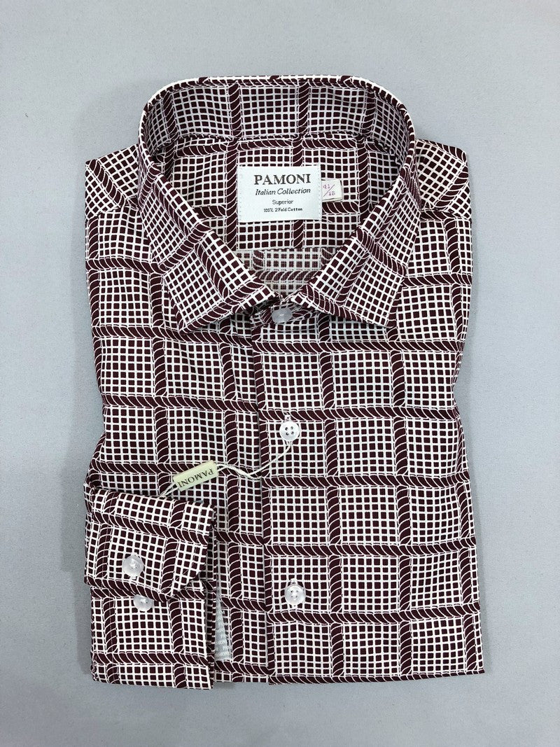 Burgundy Check Slim Fit Shirt-0