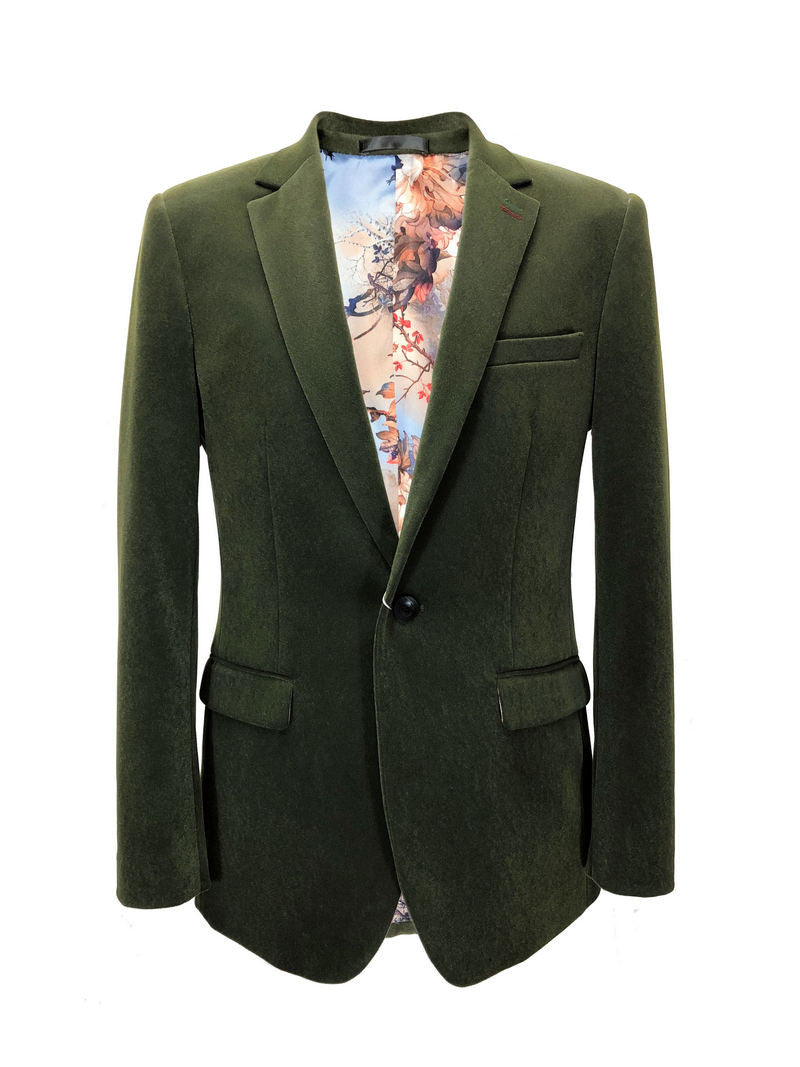 Green Velvet Slim Fit Blazer-0