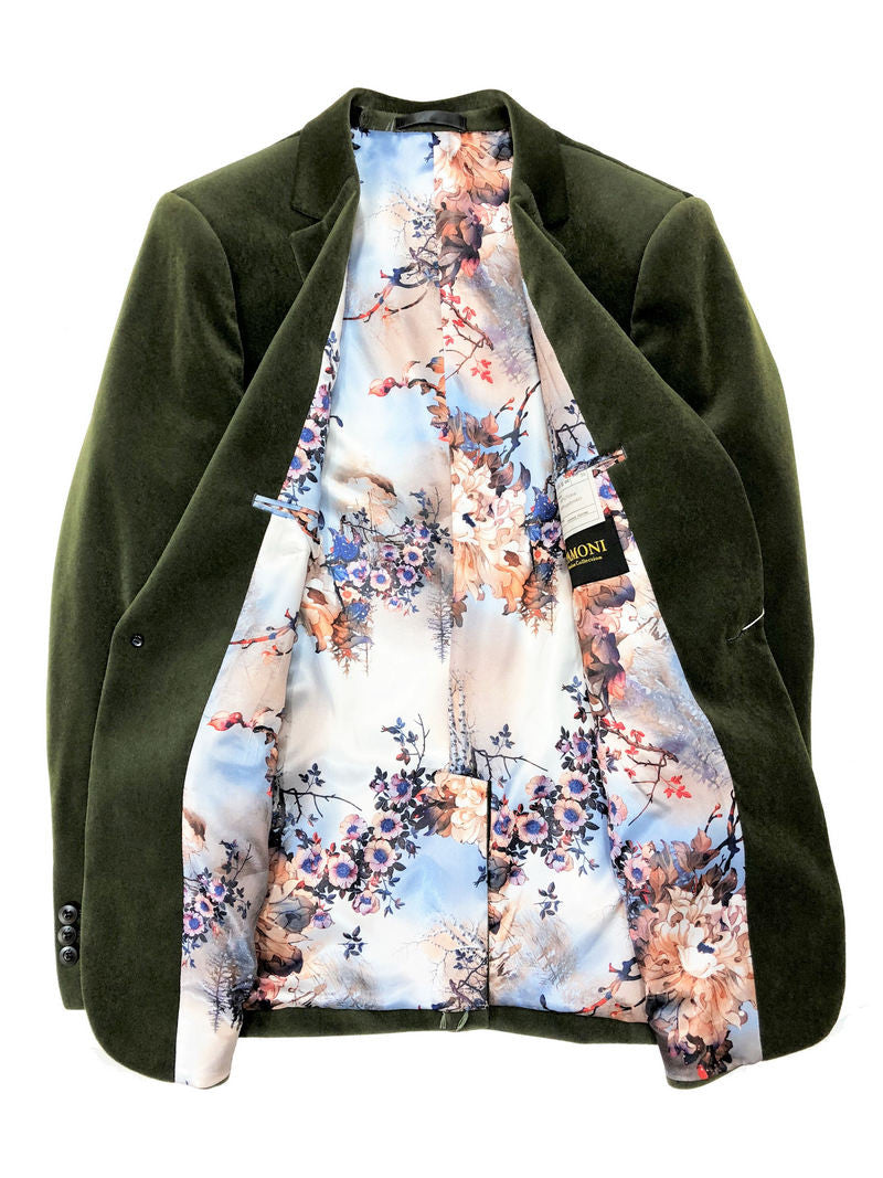 Green Velvet Slim Fit Blazer-1