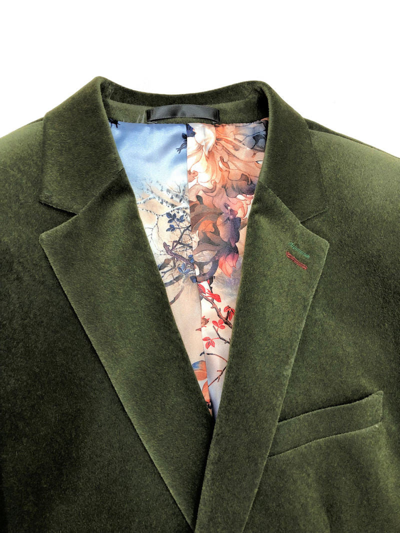 Green Velvet Slim Fit Blazer-2