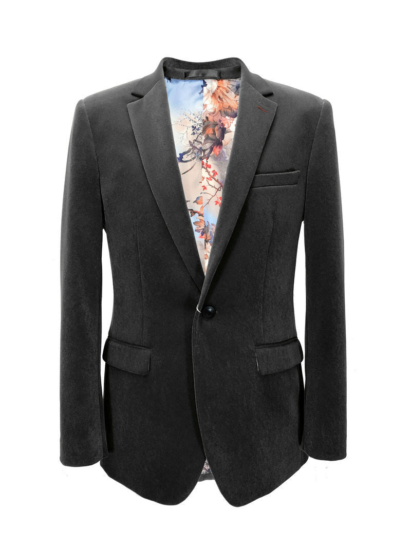 Grey Velvet Slim Fit Blazer-0