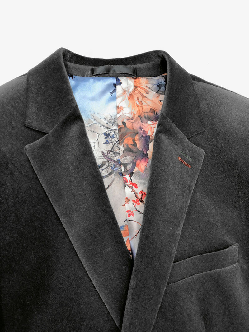 Grey Velvet Slim Fit Blazer-2