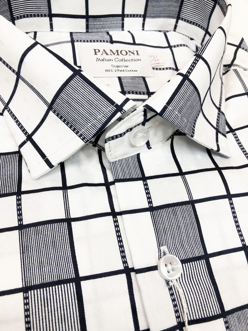 White Grey Pattern Check Slim Fit Shirt-1