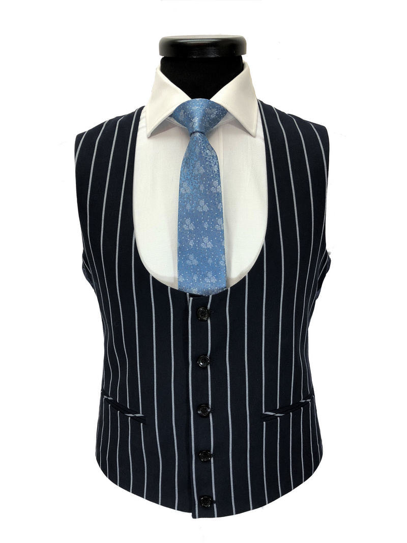Navy Bold Stripe 2-button 3-piece Suit-1