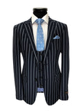 Navy Bold Stripe 2-button 3-piece Suit-0