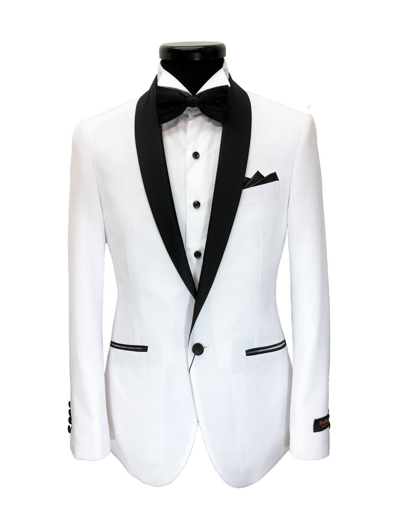 White Black Lapel Slim Fit Dinner Suit-0