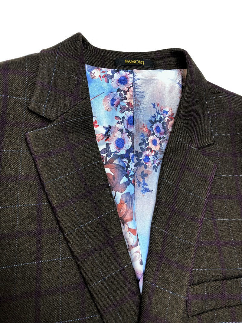Brown Burgundy Check Tweed Blazer With Matching Waistcoat-1