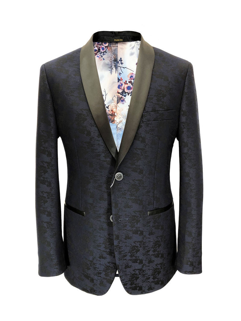 Navy Jacquard Brocade Dinner Jacket-0