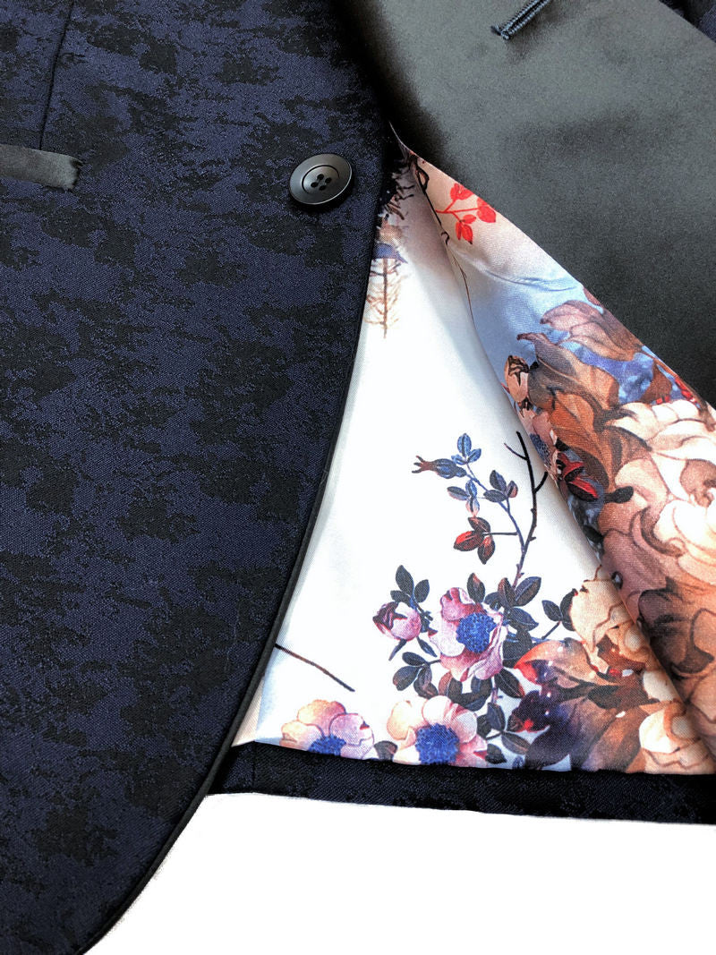 Navy Jacquard Brocade Dinner Jacket-2