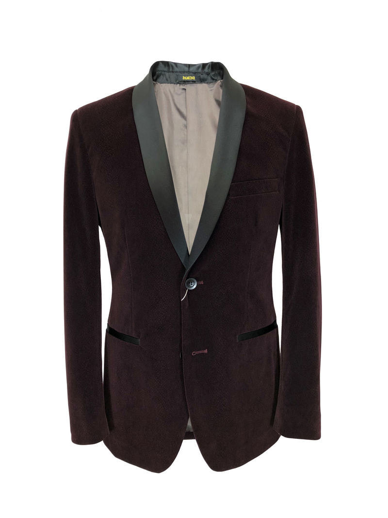 Burgundy Snakeskin Effect Velvet Dinner Jacket-0
