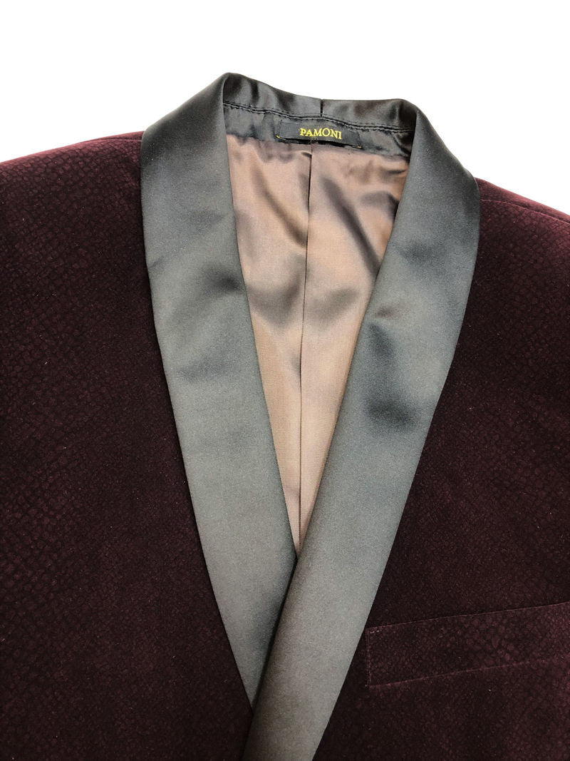 Burgundy Snakeskin Effect Velvet Dinner Jacket-2