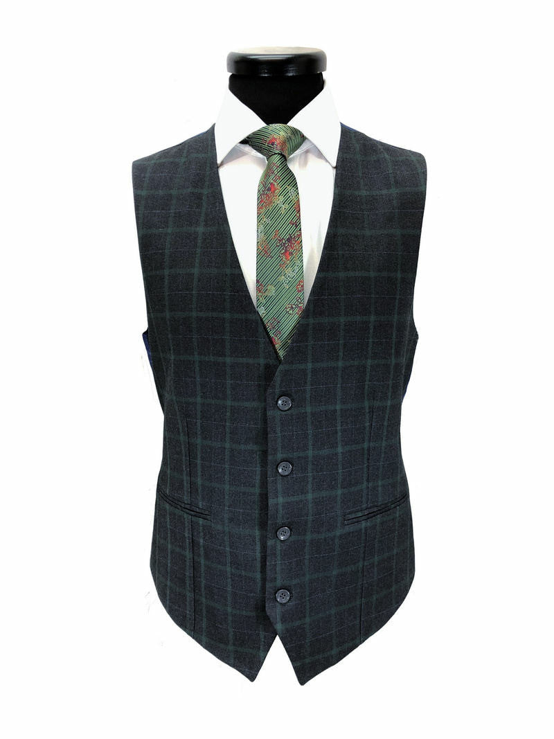 Grey & Green Check 2 Button 3-piece Suit-1