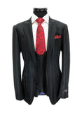 Black Bold Stripe 2-button 3-piece Suit-0