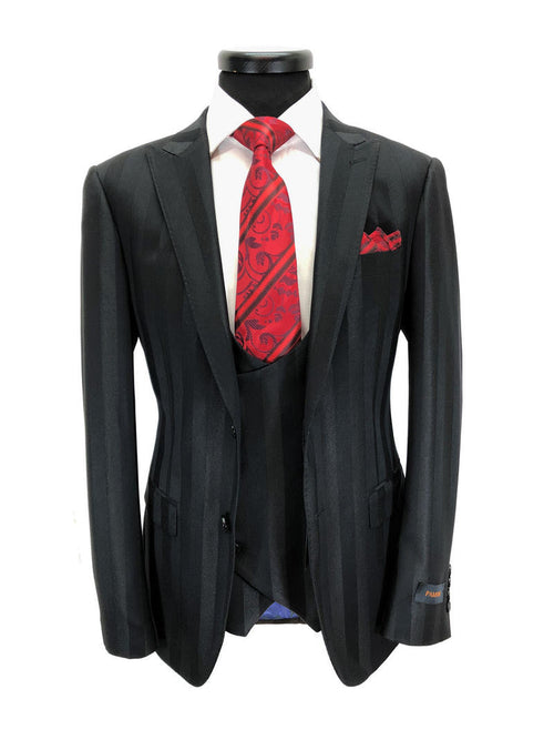 Black Bold Stripe 2-button 3-piece Suit-0