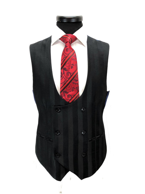 Black Bold Stripe 2-button 3-piece Suit-1