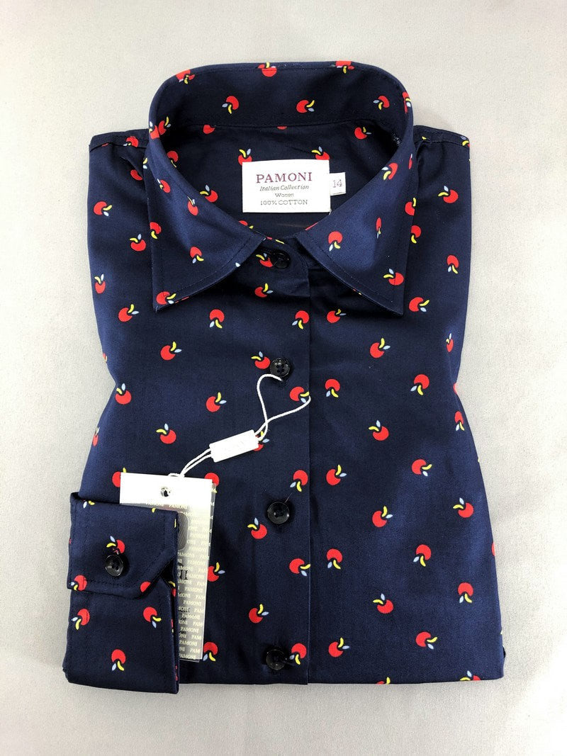 Navy Apple Print Fitted Shirt-0