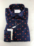 Navy Apple Print Fitted Shirt-0