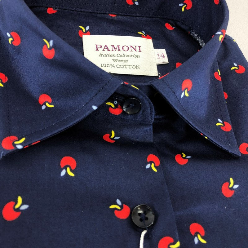 Navy Apple Print Fitted Shirt-1