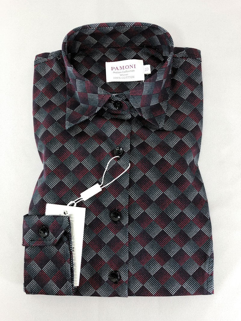 Maroon Halftone Diamond Check Shirt-0