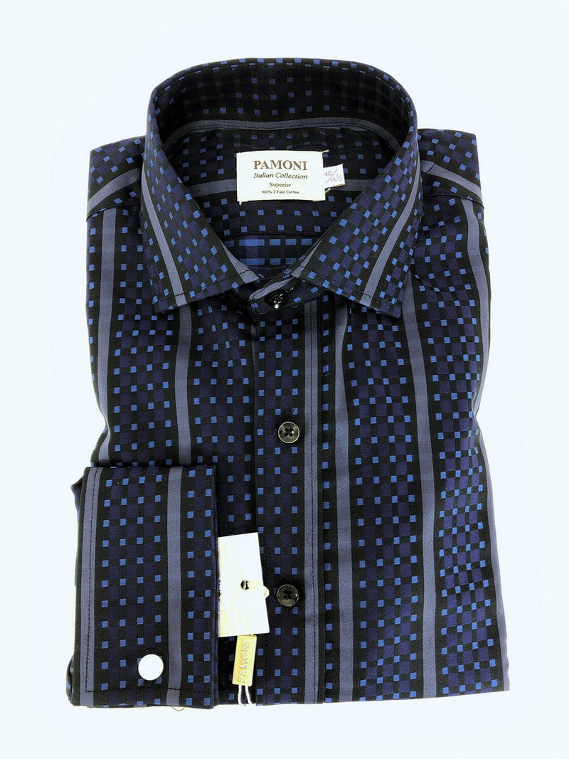 Mesh Motif Check Navy Shirt-0