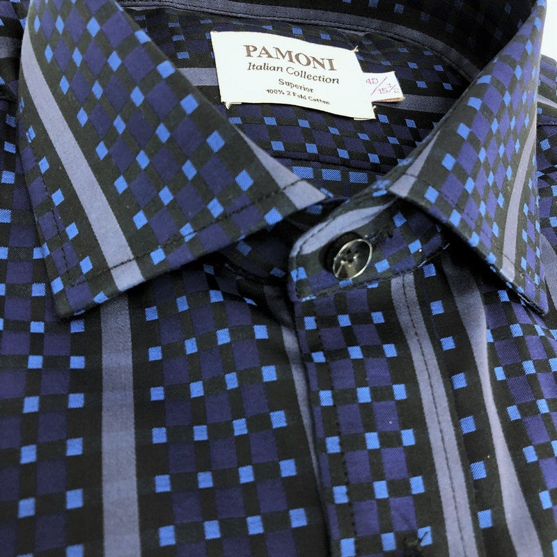 Mesh Motif Check Navy Shirt-1