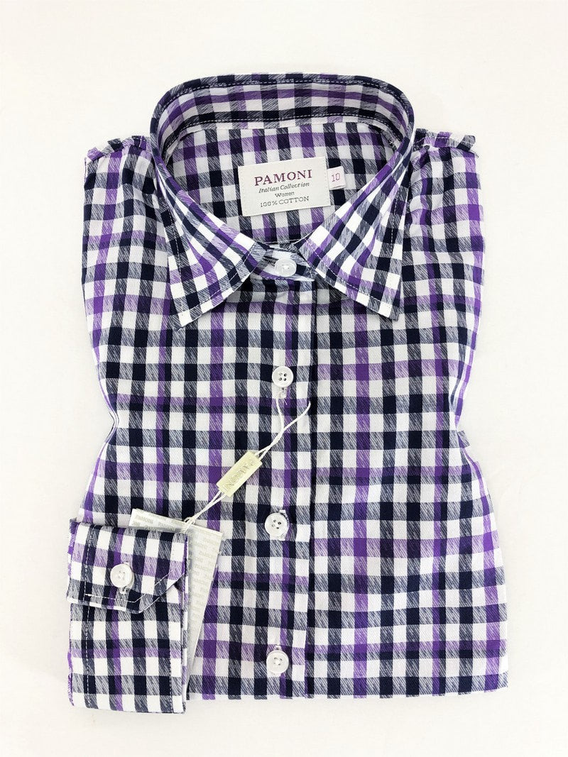 Purple Grey Check Fitted Shirt-0