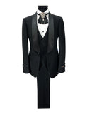 Black 3-piece Tuxedo With Satin Shawl Lapel-0