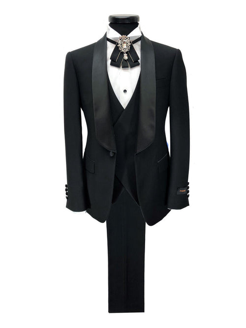 Black 3-piece Tuxedo With Satin Shawl Lapel-0