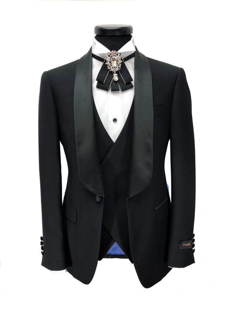 Black 3-piece Tuxedo With Satin Shawl Lapel-2