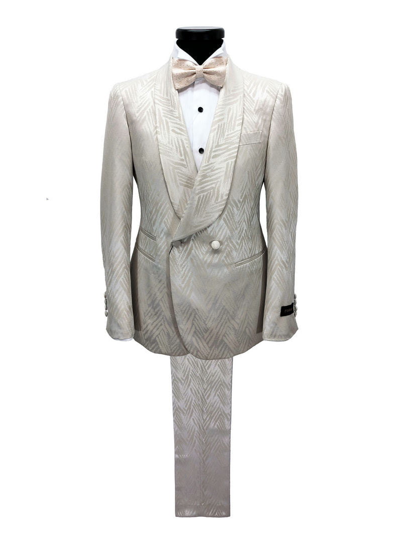 Chevron Champagne Shawl Lapel Suit-0