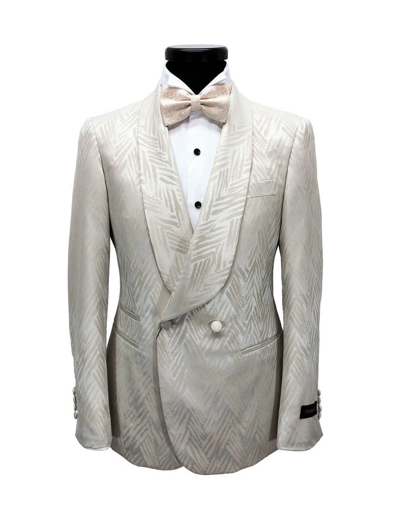 Chevron Champagne Shawl Lapel Suit-2