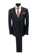 Black Herringbone 2 Button 3-piece Suit-0