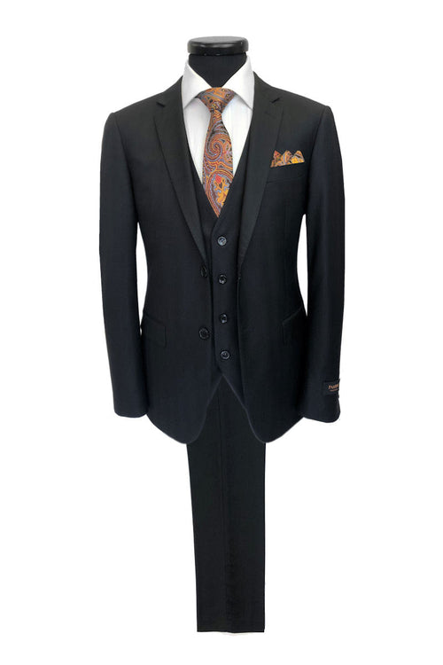 Black Herringbone 2 Button 3-piece Suit-0