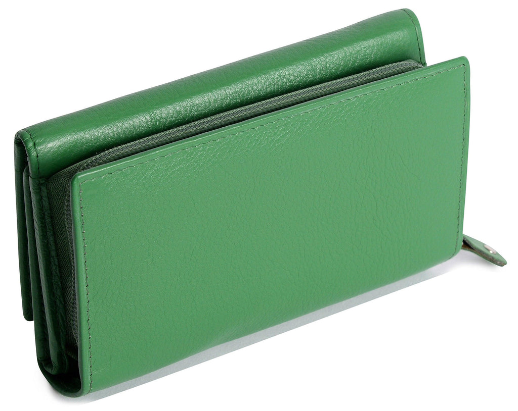 Compact Trifold Leather Purse "Eleanor" – Handmade by Saddler | RFID Protected & Gift Boxed | 10 Card Slots & Rear Zip Coin Pocket