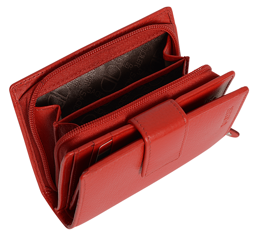 SADDLER EMILY Handmade Leather Mid-Size Wallet – RFID Protected | 10 Card Slots, Secure Tab Closure & Zipped Coin Pocket | Gift Boxed