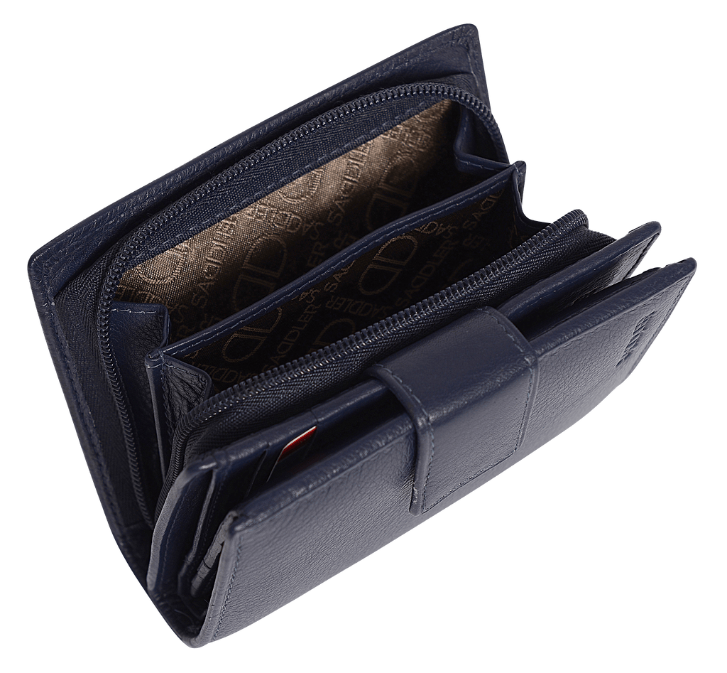 SADDLER EMILY Handmade Leather Mid-Size Wallet – RFID Protected | 10 Card Slots, Secure Tab Closure & Zipped Coin Pocket | Gift Boxed