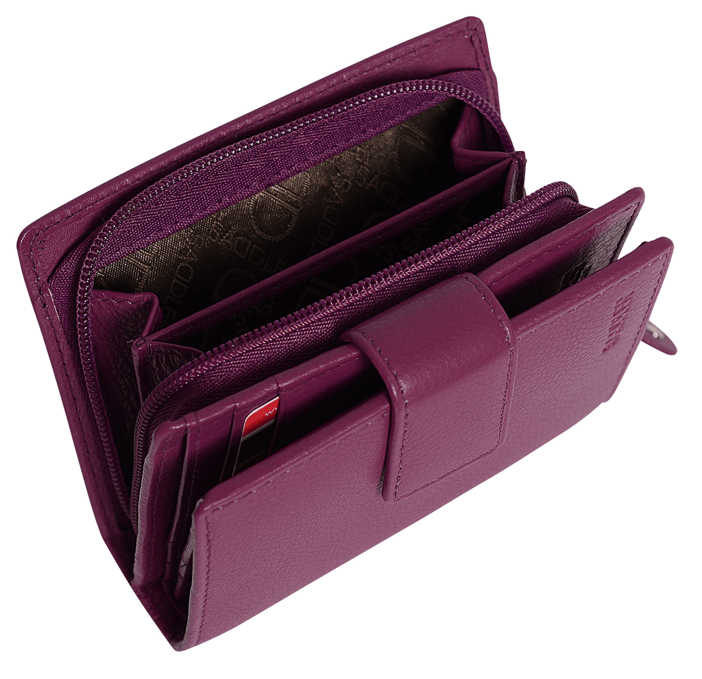 SADDLER EMILY Handmade Leather Mid-Size Wallet – RFID Protected | 10 Card Slots, Secure Tab Closure & Zipped Coin Pocket | Gift Boxed