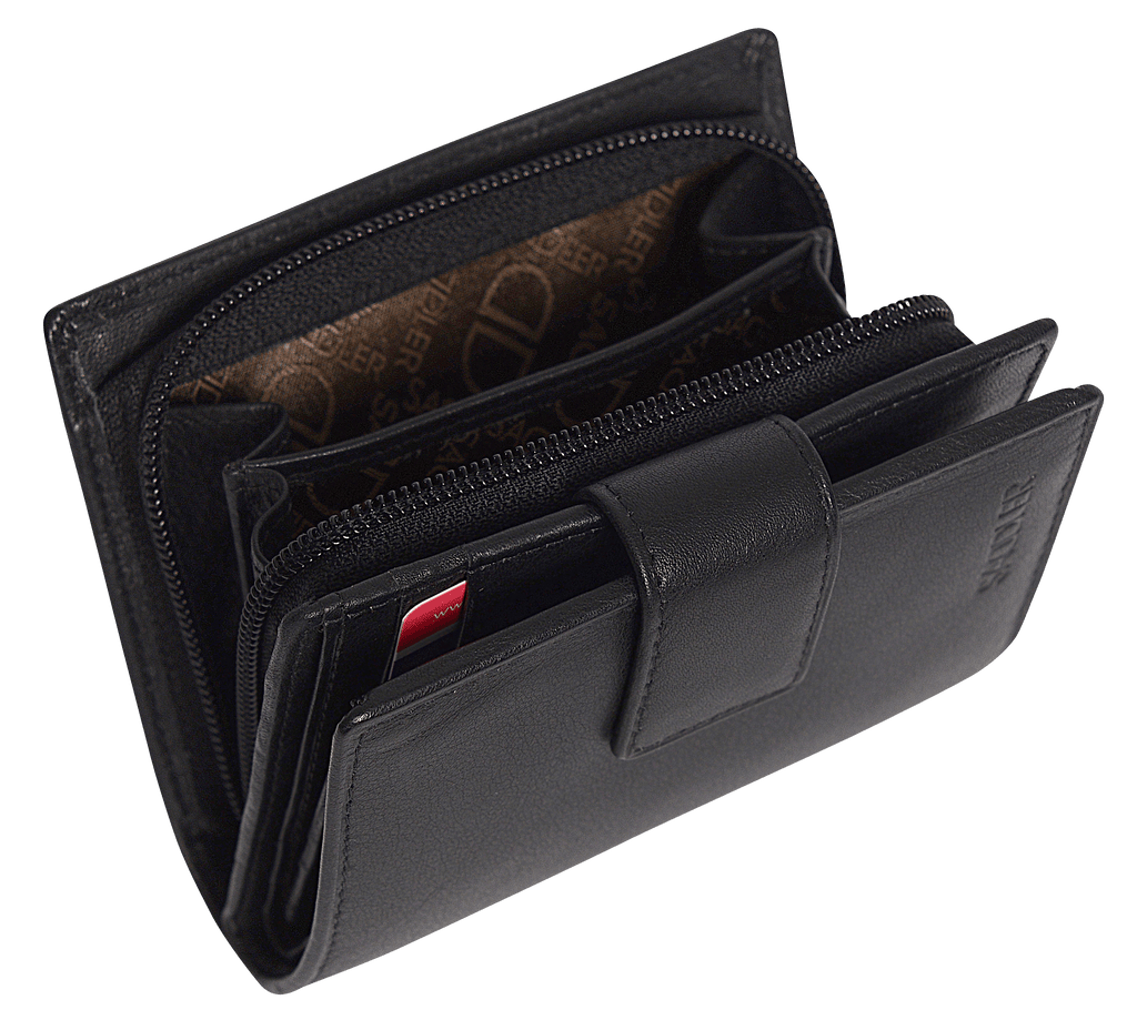 SADDLER EMILY Handmade Leather Mid-Size Wallet – RFID Protected | 10 Card Slots, Secure Tab Closure & Zipped Coin Pocket | Gift Boxed