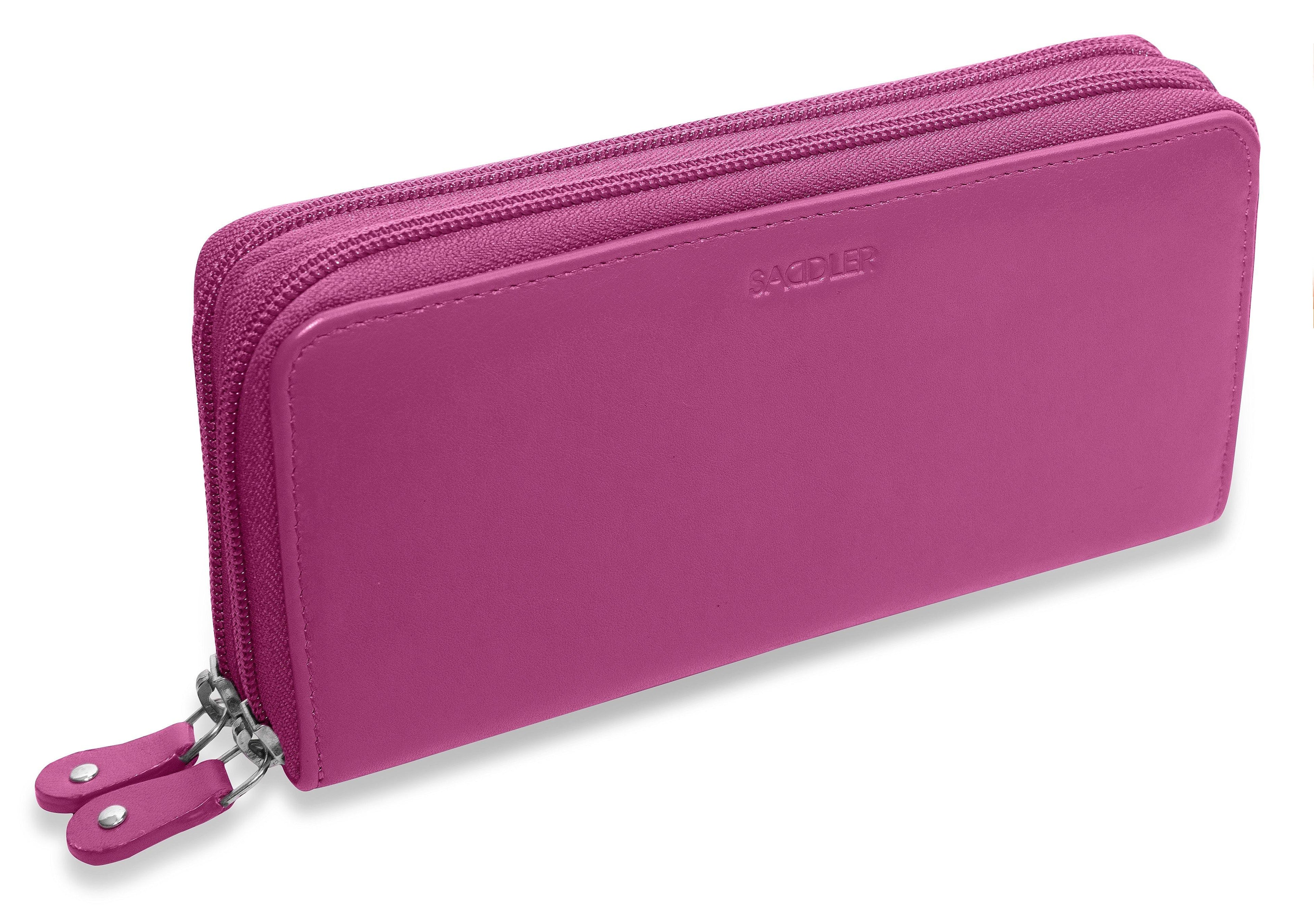 SADDLER GABRIELLA Leather Double Zip Around Purse - 8 Card Slots, Phone Pocket, and Coin Purse - RFID Protected