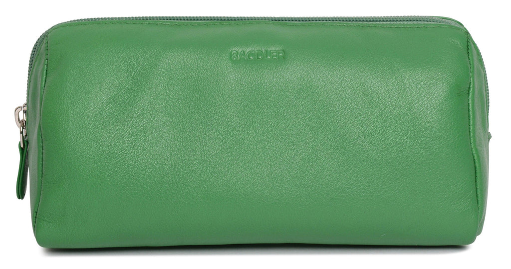 SADDLER MEGAN Leather Zip Top Cosmetic Bag - Large Capacity and Inner Zip Pocket - RFID Protected