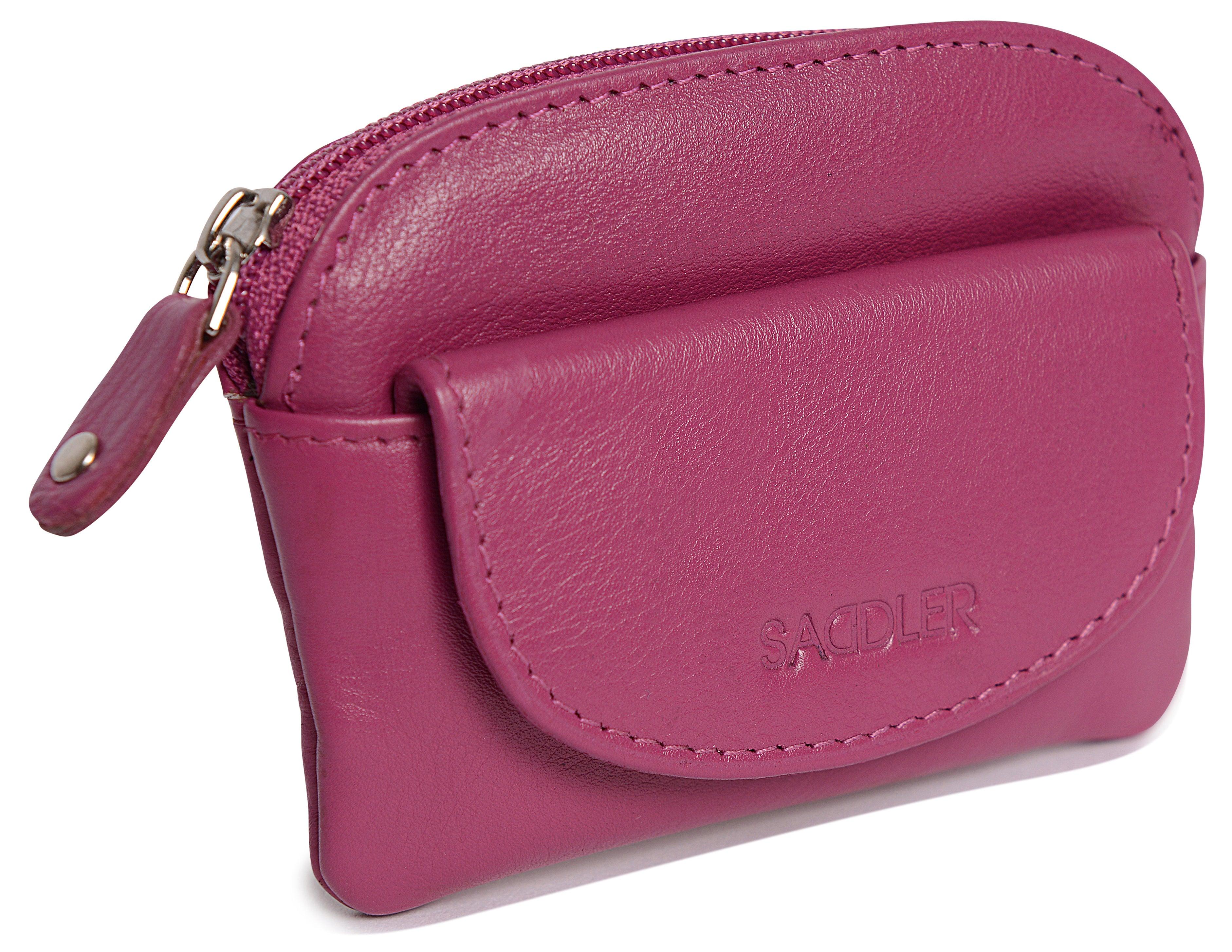 Compact Leather Zip-Top Coin Purse "Molly" – Handmade by Saddler | RFID Protected & Gift Boxed | With Front Pocket & Interior Key Ring