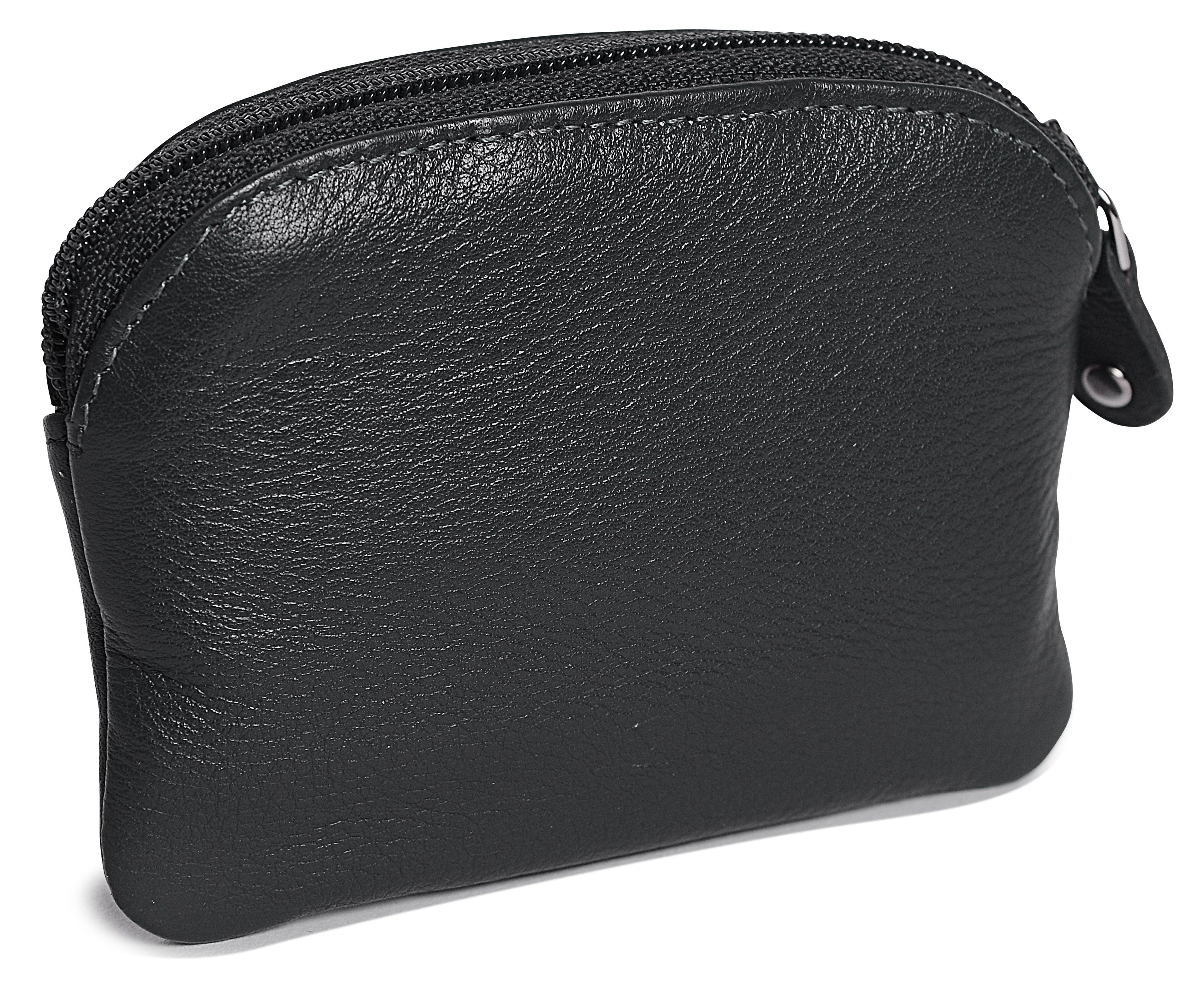 Compact Leather Zip-Top Coin Purse "Molly" – Handmade by Saddler | RFID Protected & Gift Boxed | With Front Pocket & Interior Key Ring