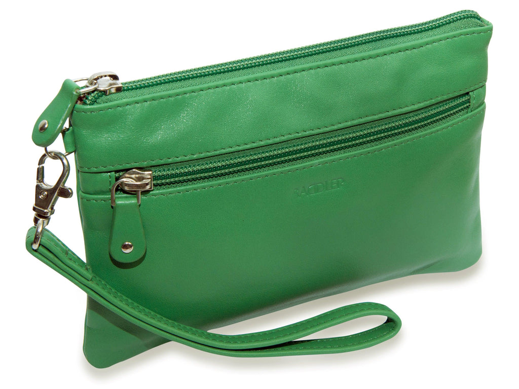 SADDLER SCARLETT Leather Zip Top Mini Clutch - Phone Holder with Detachable Wrist Strap - RFID Protected